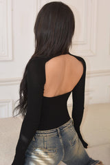 Cut Out Front Backless Long Sleeve Sweater Tops