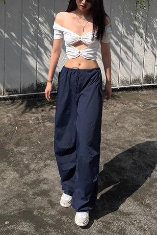 Solid Slant Pocket Wide Leg Pants