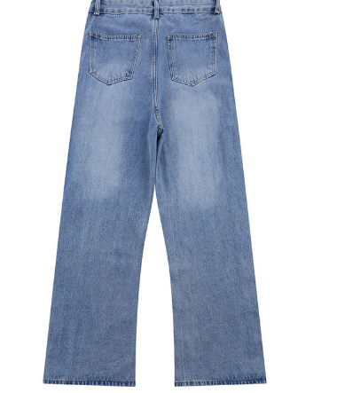 Jeans mit Druckknöpfen – Mittelblaue Waschung