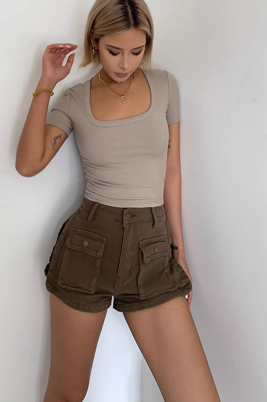 Buckle Detail Pocket Front Denim Shorts