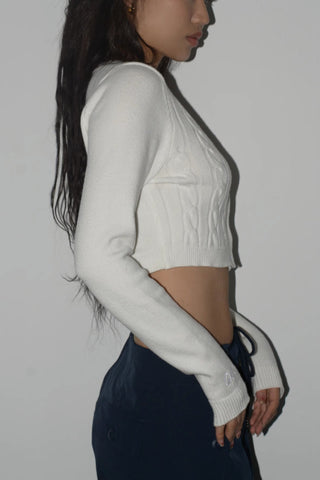 Cable Knit Solid Crop Sweater Tops