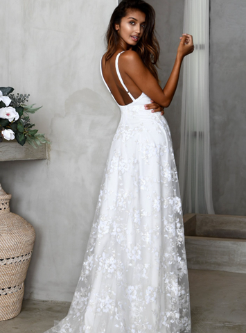 V-neck Lace Open Long Dress