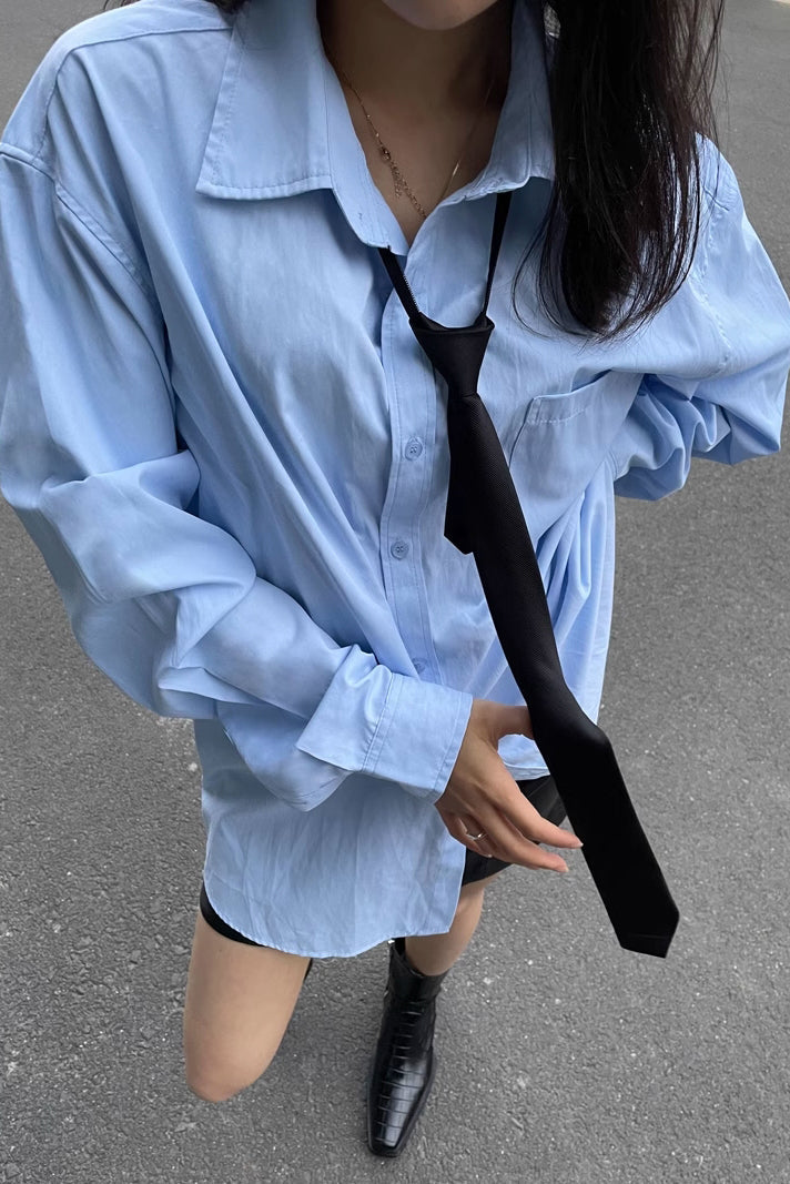 Solid Button Up Drop Shoulder Shirt Blouse