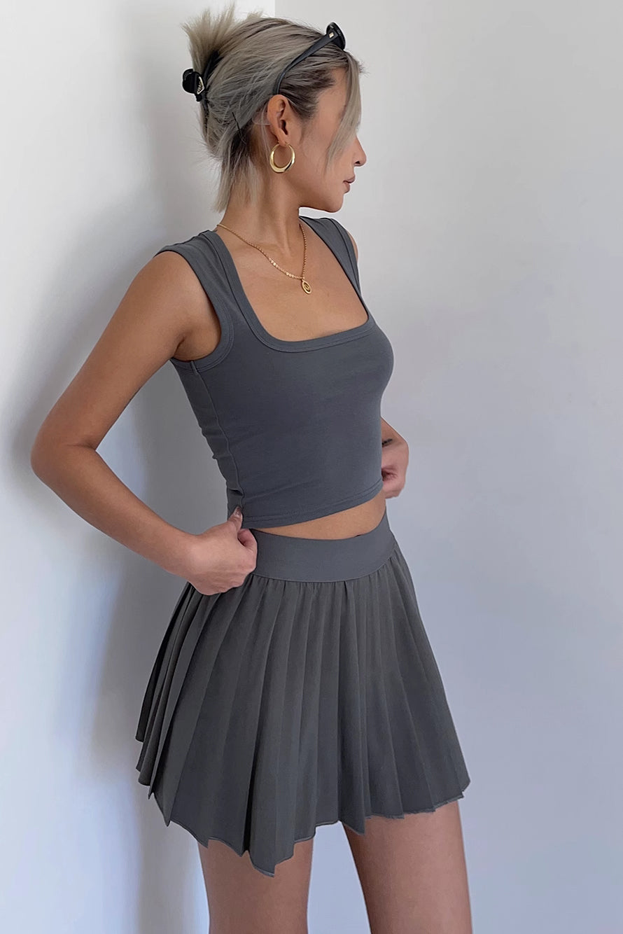 Solid A-Line Pleated Mini Skirt