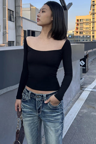 Off Shoulder Long Sleeve Slim Shirts Tops