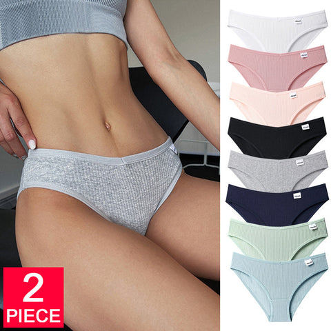 2PCS/Set Panties Striped Low-Rise Underwear Plus Size Breathable Briefs Female G String Soft Lingerie