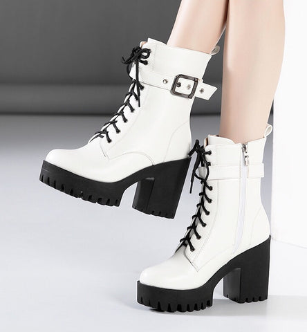 Edgy Babe Platform Lace-Up Booties