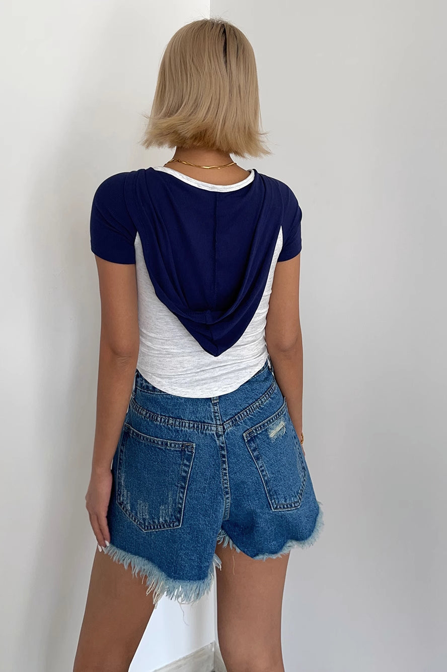 Ripped Slant Pocket Denim Shorts