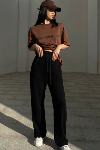 Straight Leg Seam Elastic Waist Sports Pants