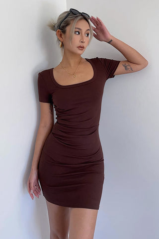 Square Neck Pleated Bodycon Dress