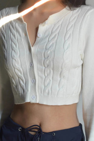 Cable Knit Solid Crop Sweater Tops