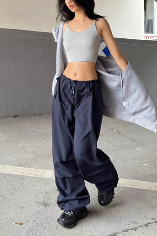 Drawstring Waist Pocket Wide Leg Pants