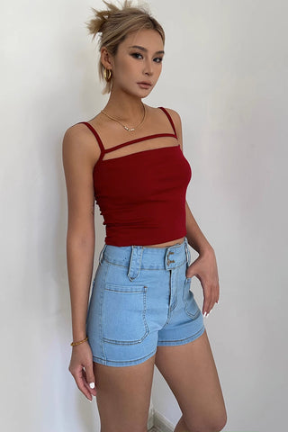 Solid Spaghetti straps Crop Tops