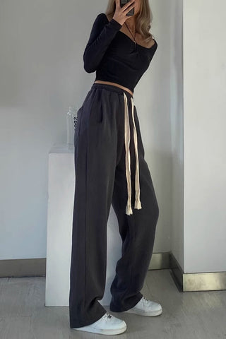 Drawstring Waist Straight Leg Sports Pants