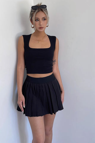 Solid A-Line Pleated Mini Skirt