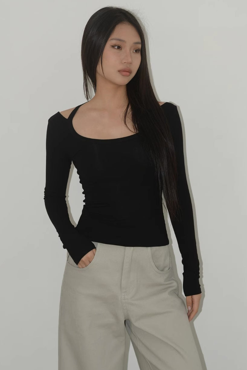 Halter Long Sleeve Solid Tops Shirts