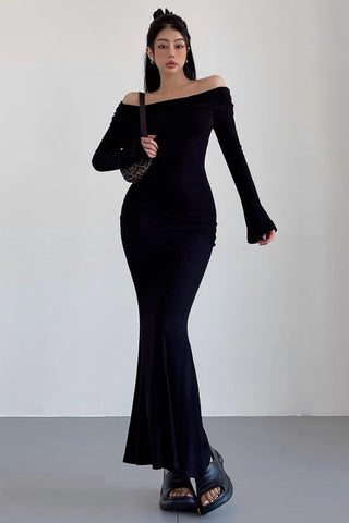 Robe sexy à épaules dénudées et à encolure en V