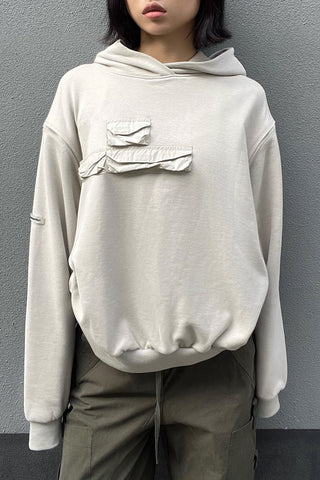 Pocket Front Solid Drop Sleeve Hooded Tops