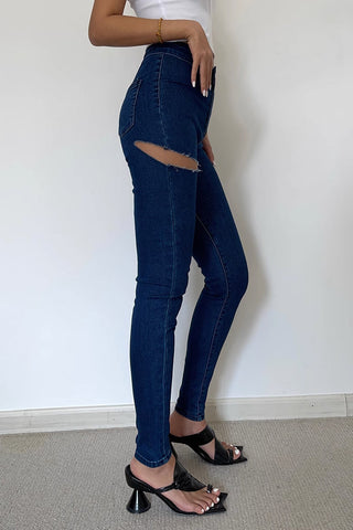 Pantalon en jean droit déchiré