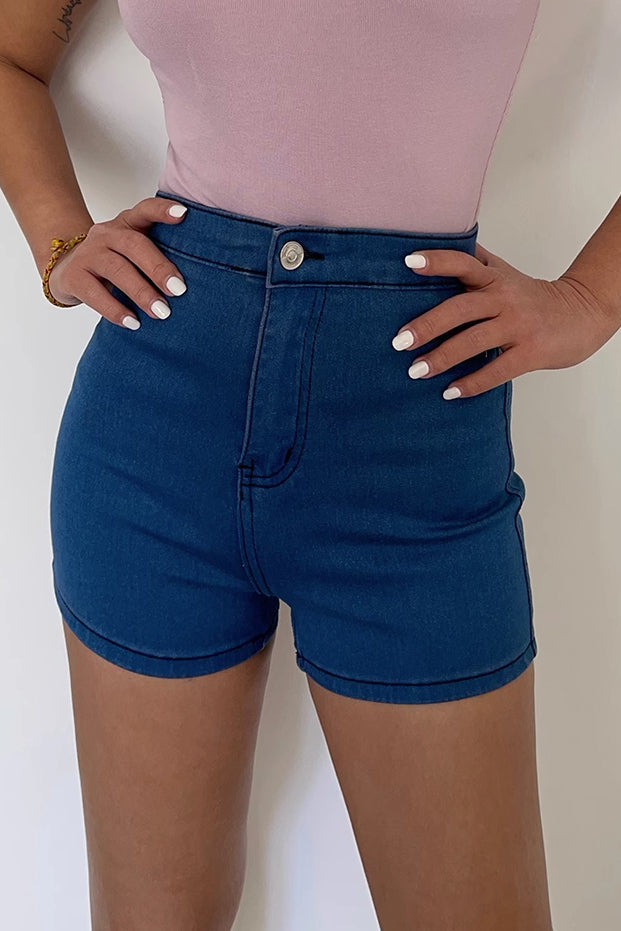 Zip Up Buckle Detail Denim Shorts