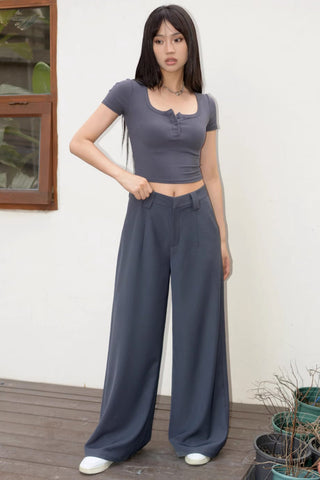 Zip Up Pocket Side Wide Leg Pants