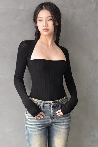 Cut Out Front Backless Long Sleeve Sweater Tops