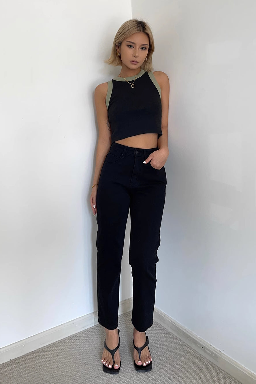 High Waist Slant Pocket Straight Leg Jeans