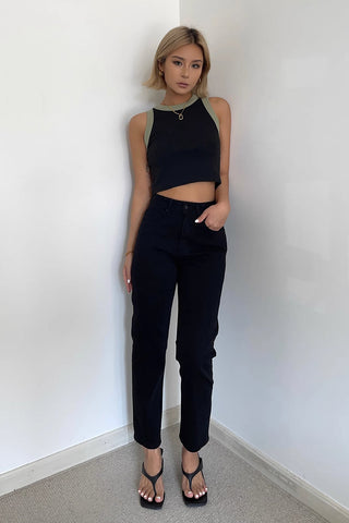 High Waist Slant Pocket Straight Leg Jeans