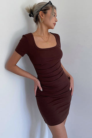 Square Neck Pleated Bodycon Dress