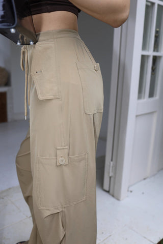 Drawstring Waist Pocket Side Cargo Pants