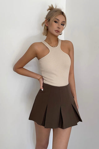 Solid Pleated Flared Hem Skirt