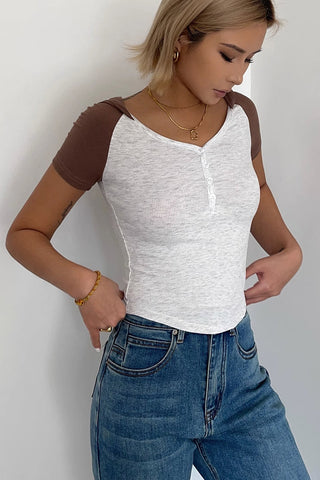 Contrast Sleeve Asymmetrical Hem T Shirt Tops