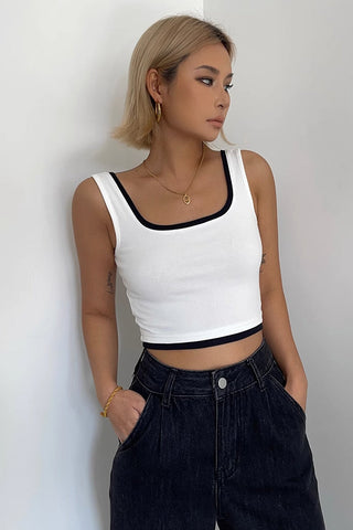 Contrast Trim Cut Out Vest Tops