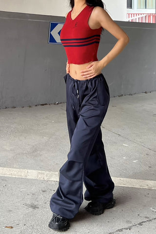 Drawstring Waist Pocket Wide Leg Pants