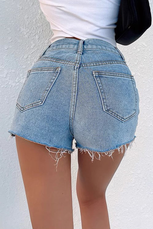 Irregular High Waist Denim Shorts