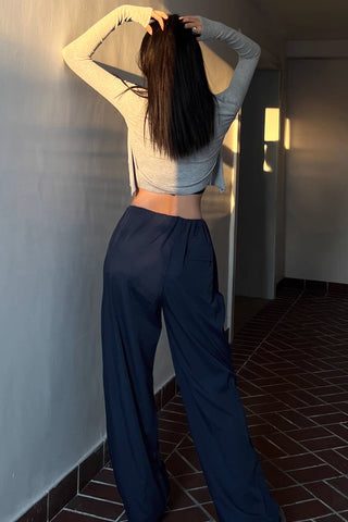 Solid Slant Pocket Wide Leg Pants