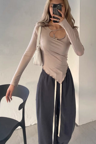 Cut Out Front Asymmetrical Hem Tops