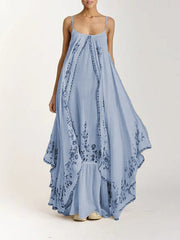 V-Neck Sleeveless Hollow Floor-Length Standard-Waist Women's Dress