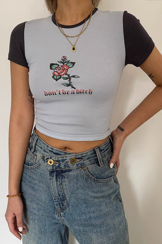 Floral and Letter Print Cut Out Tops Tee