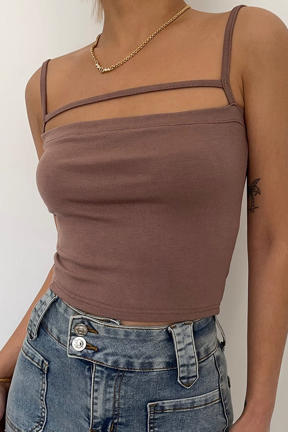 Solid Spaghetti straps Crop Tops