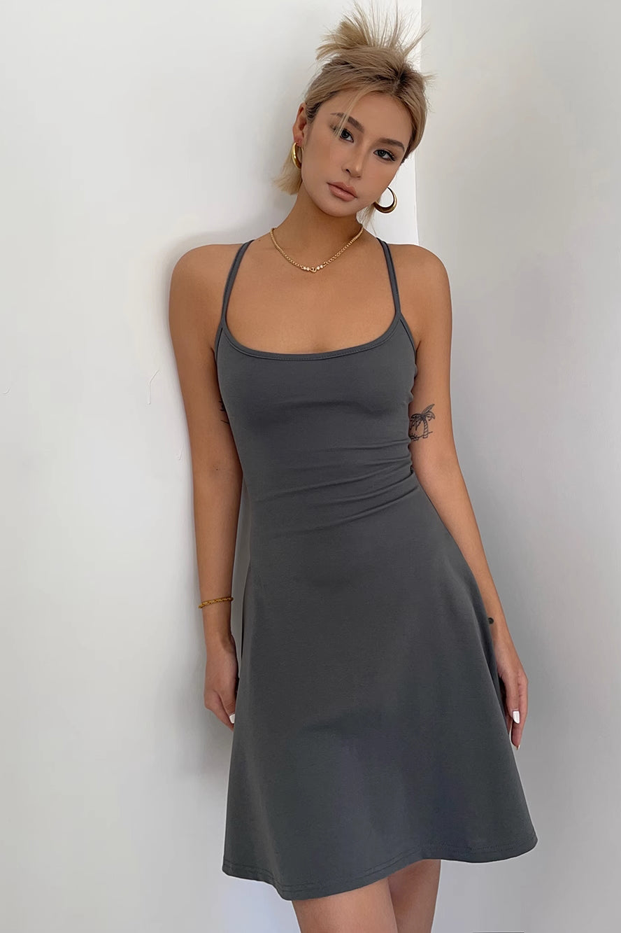 Backless Solid Spaghetti Straps Dress