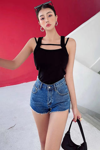 Irregular High Waist Denim Shorts