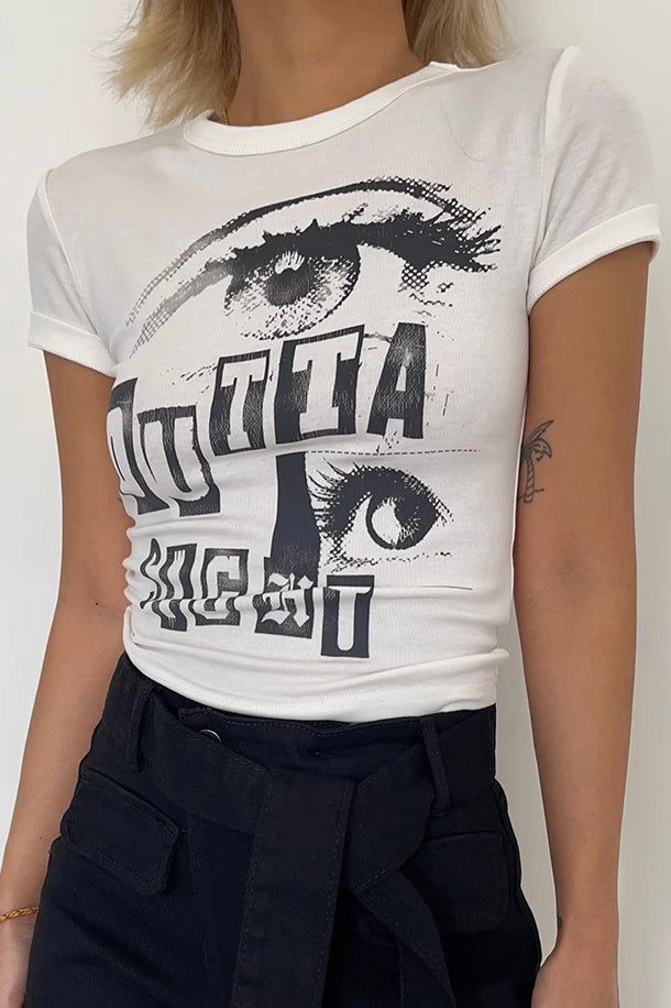 Eyes Print Short Sleeve Cami Tops