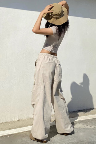 Wide Leg Pocket Side Cargo Pants