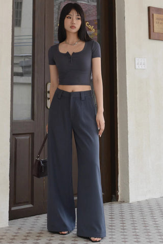 Zip Up Pocket Side Wide Leg Pants