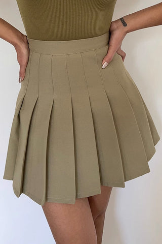 Solid A-Line Pleated Flared Hem Skirt