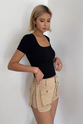 Buckle Detail Pocket Front Denim Shorts