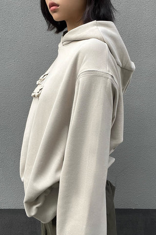 Pocket Front Solid Drop Sleeve Hooded Tops