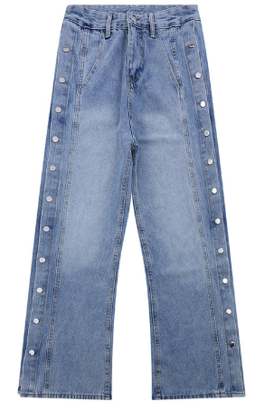 Snap Button Jeans - Medium Blue Wash