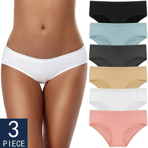 3PCS/Set Panties Underwear Solid Color Briefs Low-Rise Soft Panty Underpants Female Lingerie